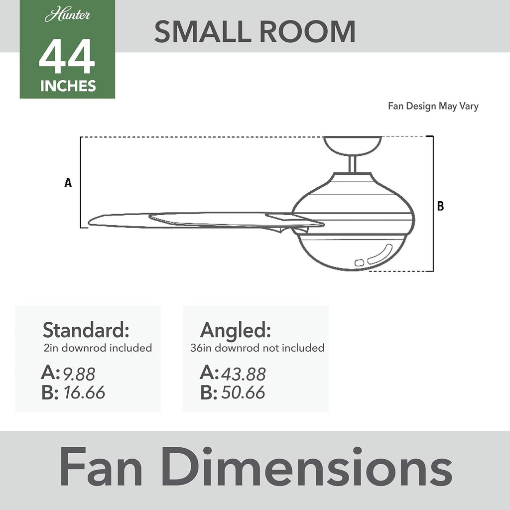 Hunter Fan 44 inch Matte Silver Indoor Ceiling Fan with Light and Pull Chain for Bedroom, Living Room, Office, Basement, Kitchen (Renewed), CC5C27C80