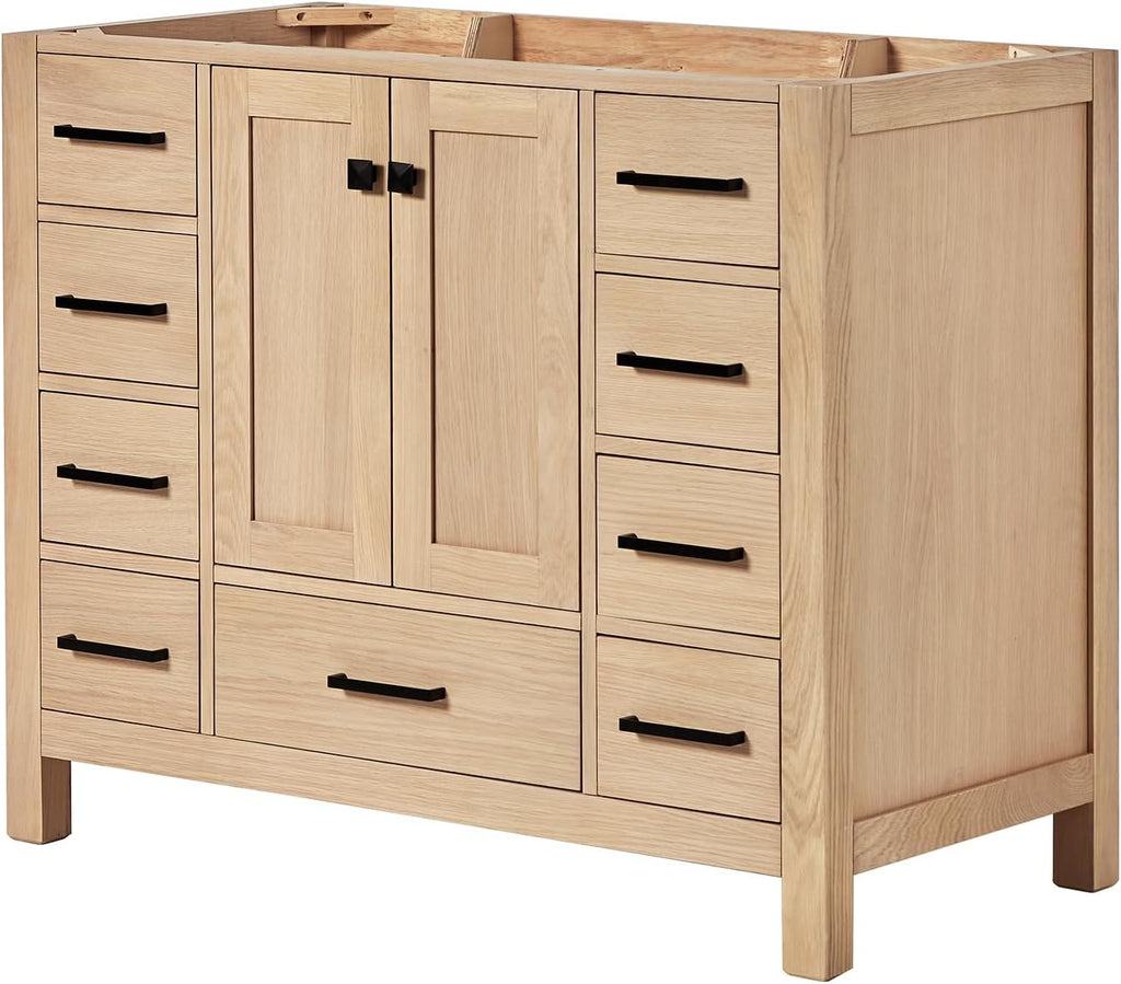 ARIEL Cambridge 42-inch Bathroom Vanity with Sink,Solid Wood, 1.5-inch Carbon Black Quartz Countertop, Single Rectangular Porcelain Sink, Soft Closing Doors, Dovetail Drawers, Oak