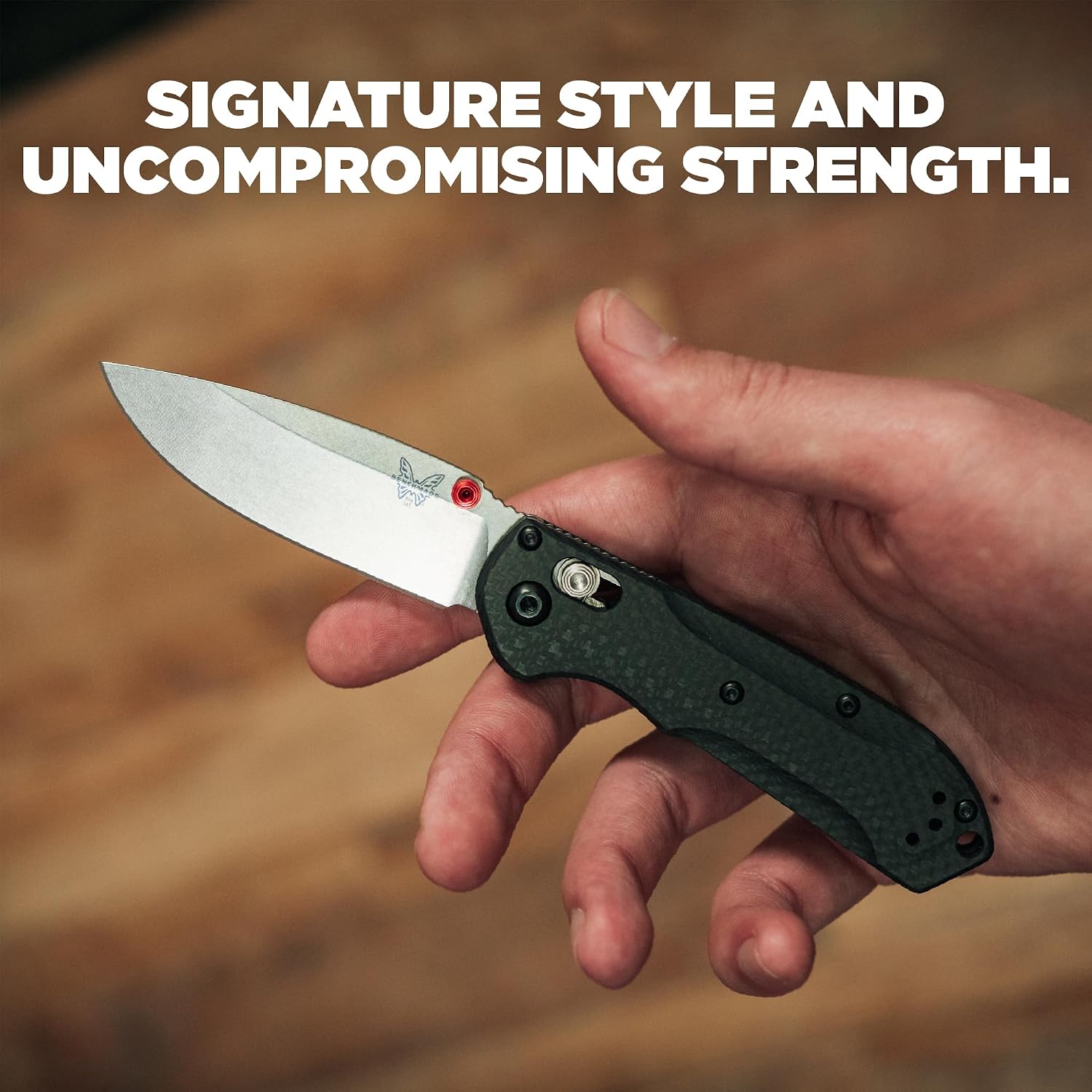 Benchmade - Mini Freek Outdoor EDC Knife, Drop-Point Blade with Black Carbon Fiber Handle (565-1)