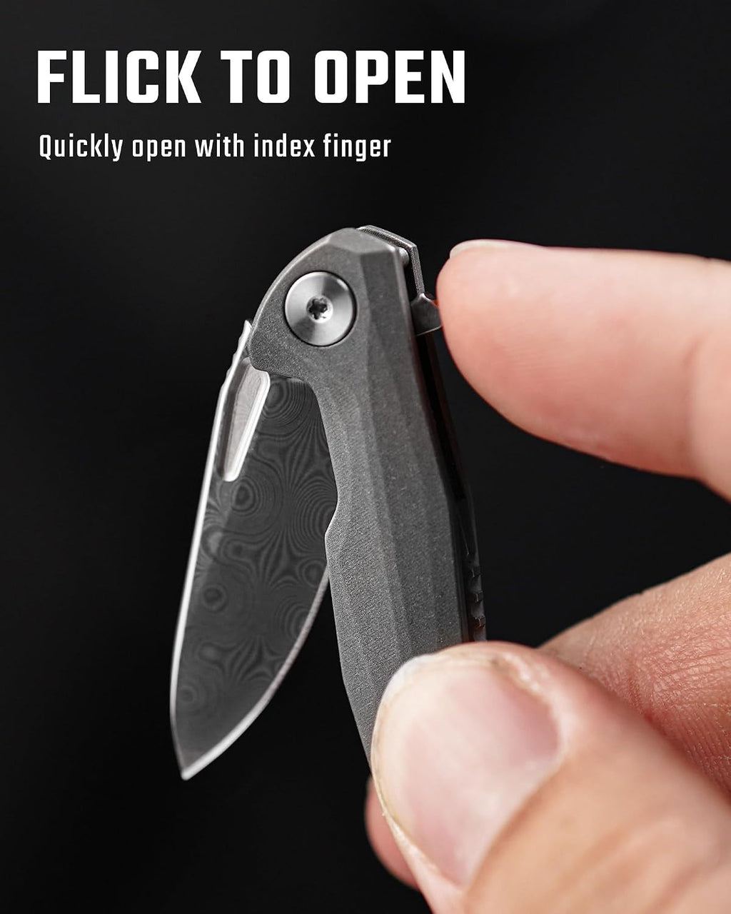KeyUnity Titanium Mini Knife, Damascus Pattern Blade 1.34', Pocket Utility Tool with Clip for Everyday Carry