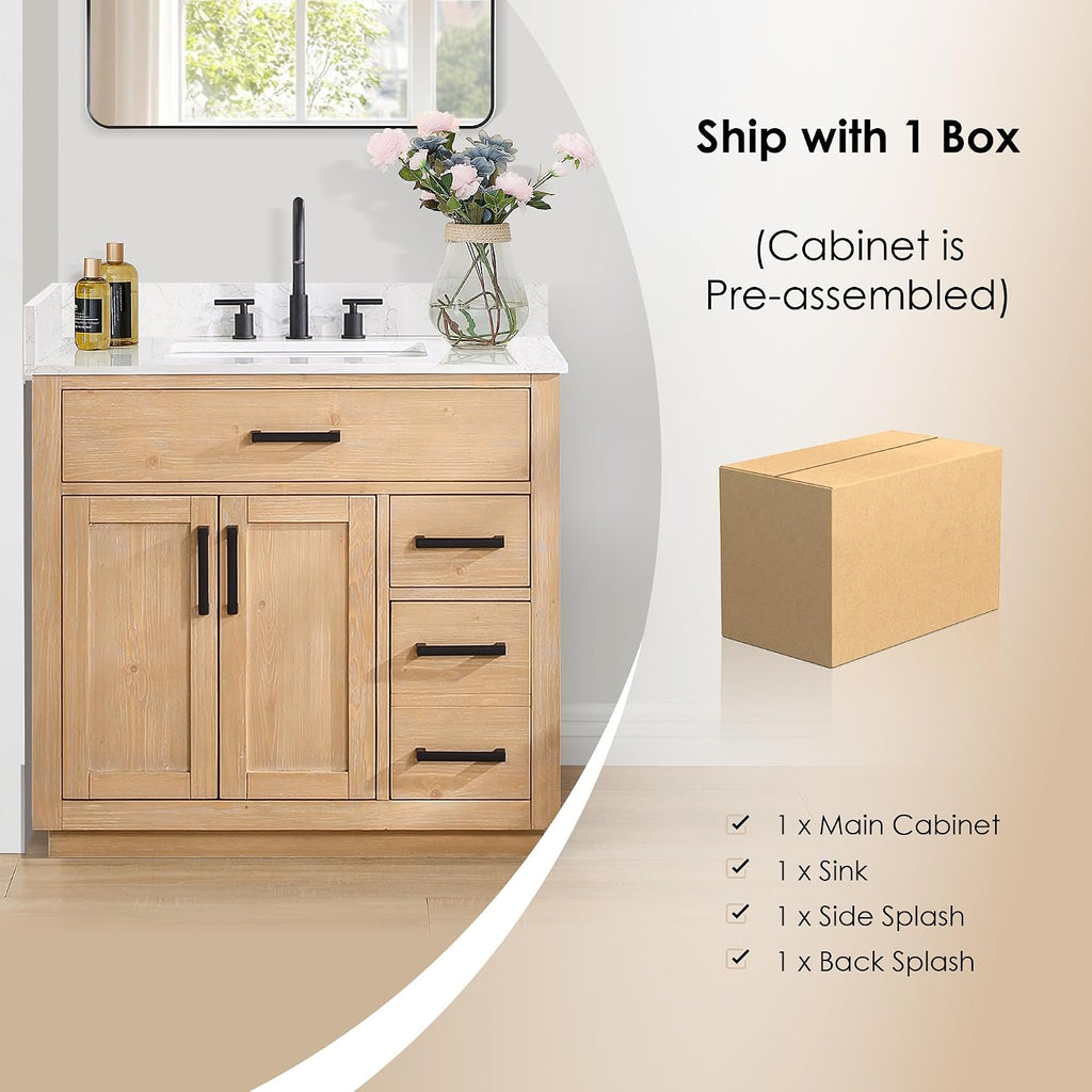ALTAIR 36 Bathroom Vanity with Sink Mordern Freestanding Single Vanities Light Brown Large Storge Cabinet with Ceramic Countertop Pre-Assembled Sidesplash and Backsplash Included