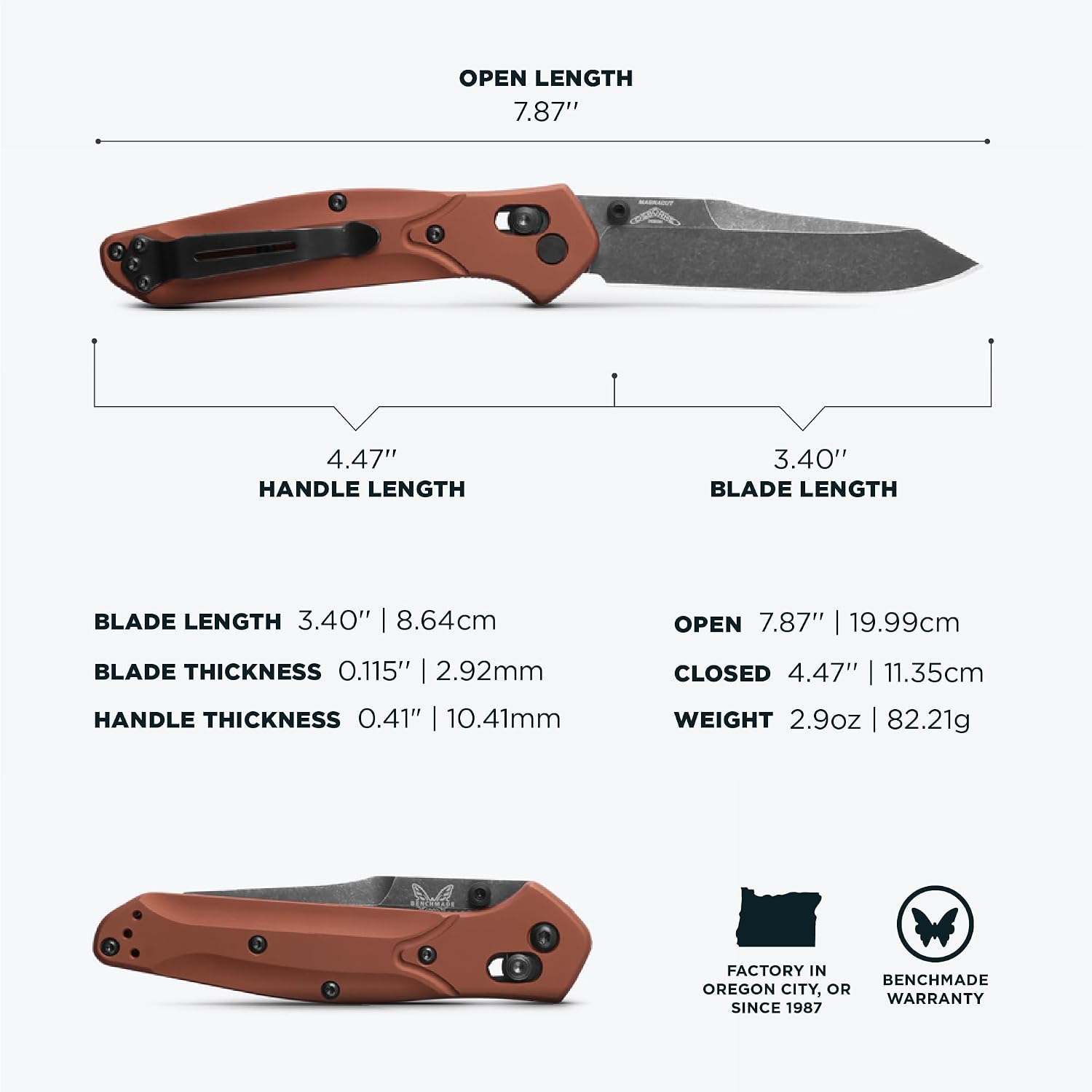 Benchmade - Osborne, Every Day, Outdoor, Folding Knife, Reverse Tanto Blade with Burnt Copper Aluminum Handle (940BK-03)