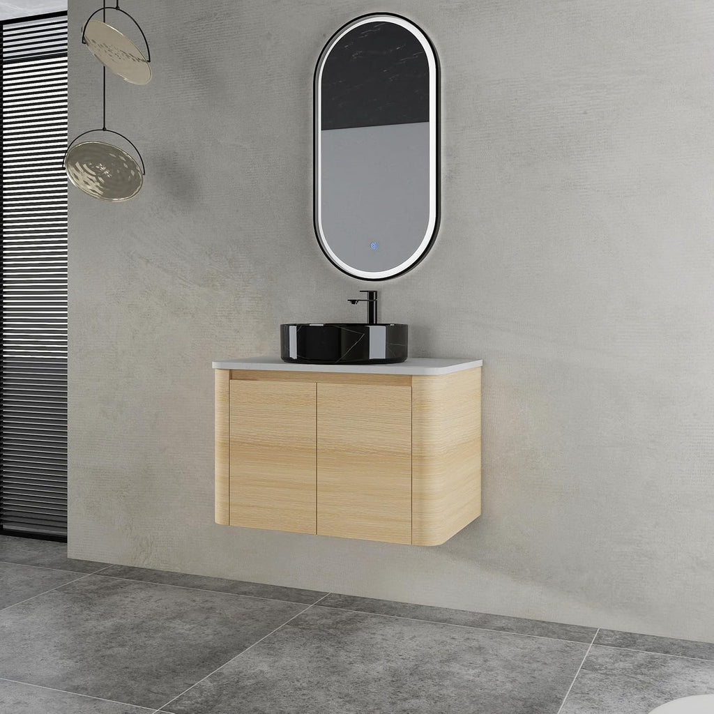 30 Inch Wall-Mounted Bathroom Vanity with Sink Combo Modern Floating Bathroom Vanitites with Round Ceramic Vessel Sink 30' Bathroom Sink Cabinet with Marble Counter Top & Soft Closing Door