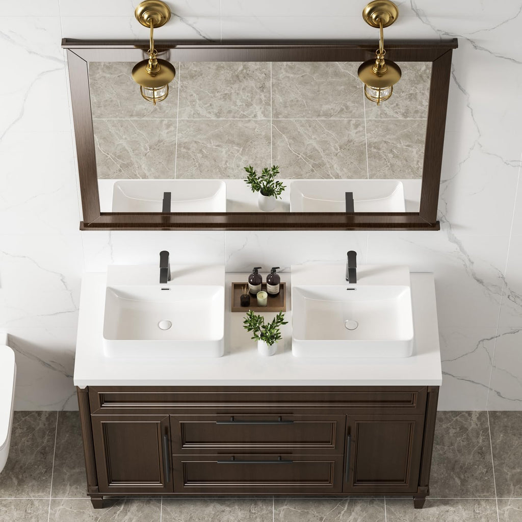KINGWONG 20 Inch Ceramic Vessel Sink | White Rectangular Bathroom Sink Above Counter or Wall Mounted | Porcelain Vanity Basin with Overflow Hole Easy Clean Glossy Finish for RV Farmhouse Modern Bath