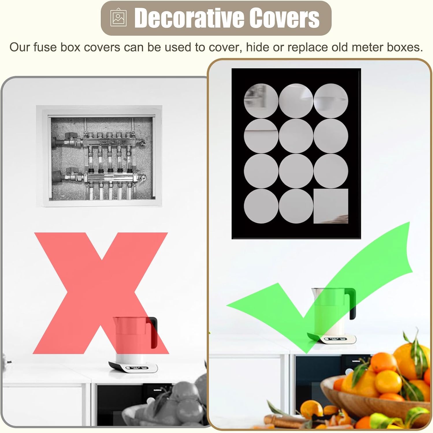 Circuit Breaker Box Cover Decorative Mirror, Wall Mounted Electricity Meter Box Cover for Outdoor/Indoor, Vertical Hide Alarm Electric Panel(Beige,32x20cm(12 5/8x7 7/8in))