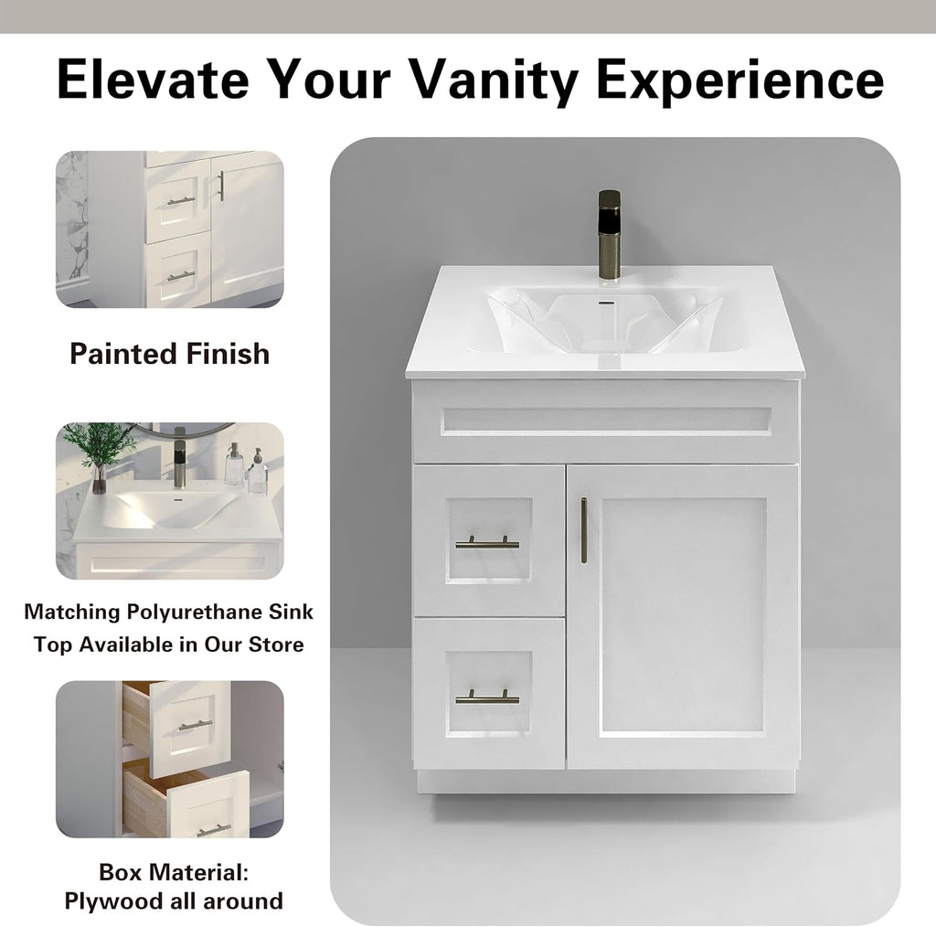 White Shaker Sink Base Bathroom Vanity with Drawers 30' Ready-to-Assemble Cabinet