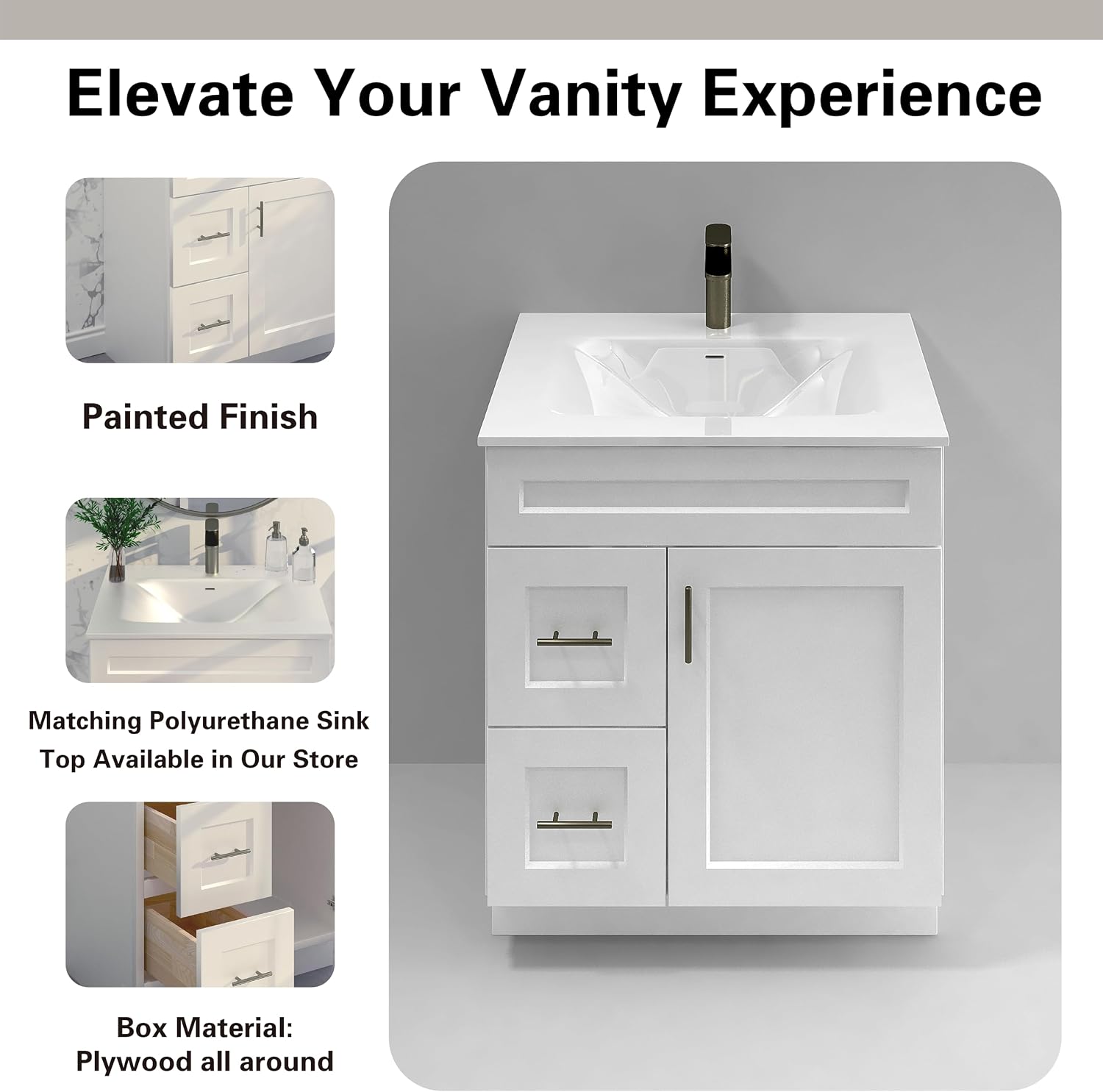 White Shaker Sink Base Bathroom Vanity with Drawers 30' Ready-to-Assemble Cabinet
