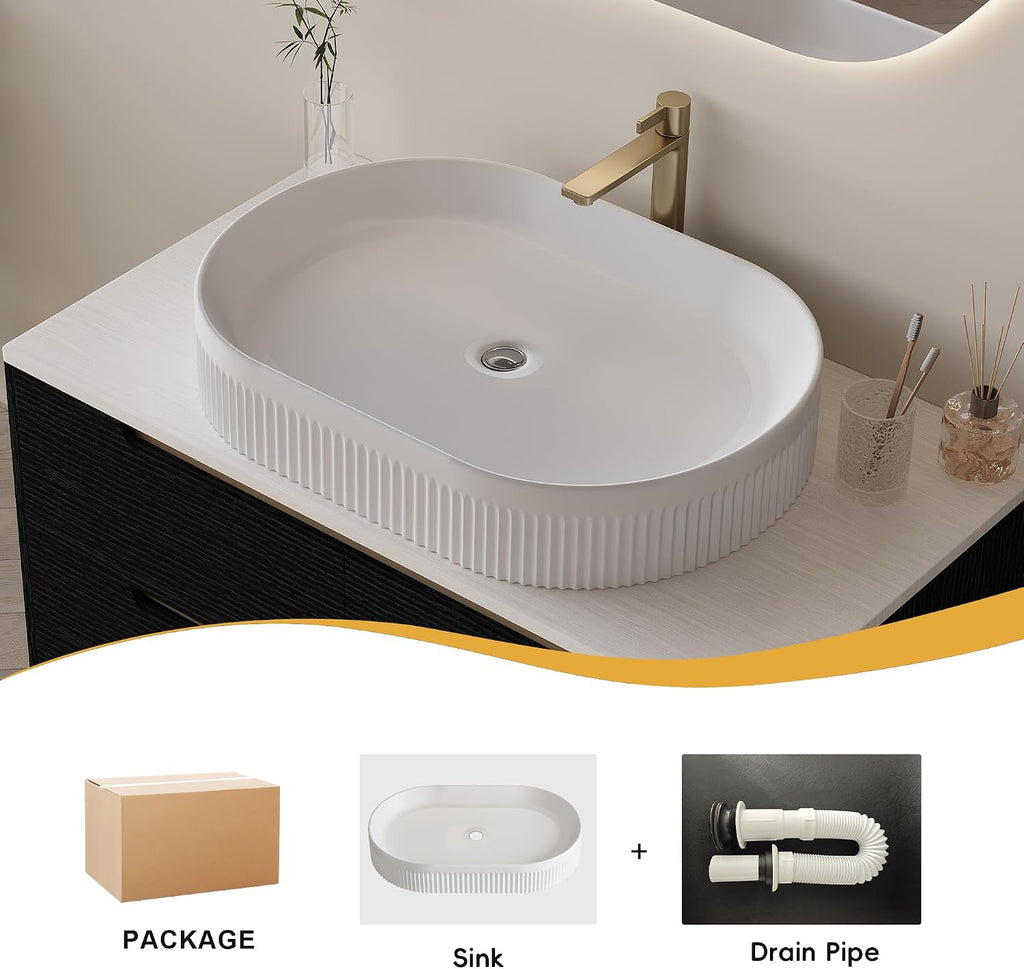 36' Bathroom Vanity with Above Oval Sink Set, Modern Black 2-in-1 Wall Mounted & Freestanding Bathroom Vanity Cabinet with Sintered Stone top&4 Storage Drawers, Bathroom Single Sink Cabinet