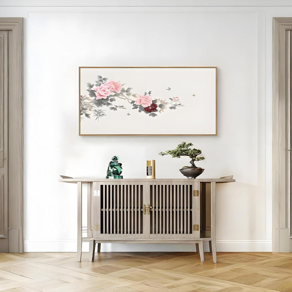 JHDXL Wall Mounted Electrical Panel Cover, Chinese Style Wall Art to Cover, with Hydraulic Rod Support, for Bedroom, Living Room(Yellow1,100 * 50cm/39.4 * 19.7in)