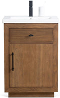 HOMEBEYOND 24' Bathroom Vanity with Single Sink & Ceramic Top, MDF Material Vanity Cabinet with Basin Combo, Soft-Closing Doors, Removable Shelf, Backsplash,Tan