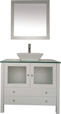 36' Freestanding Wooden Modern Bathroom Vanity Ceramic Sink Vessel Set Bathroom Mirror Included (36', White)