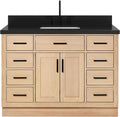 ARIEL Hepburn 48-inch Bathroom Vanity with Sink,Solid Wood, 1.5-inch Carbon Black Quartz Countertop, Single Rectangular Porcelain Sink, Soft Closing Doors, Dovetail Drawers, Oak