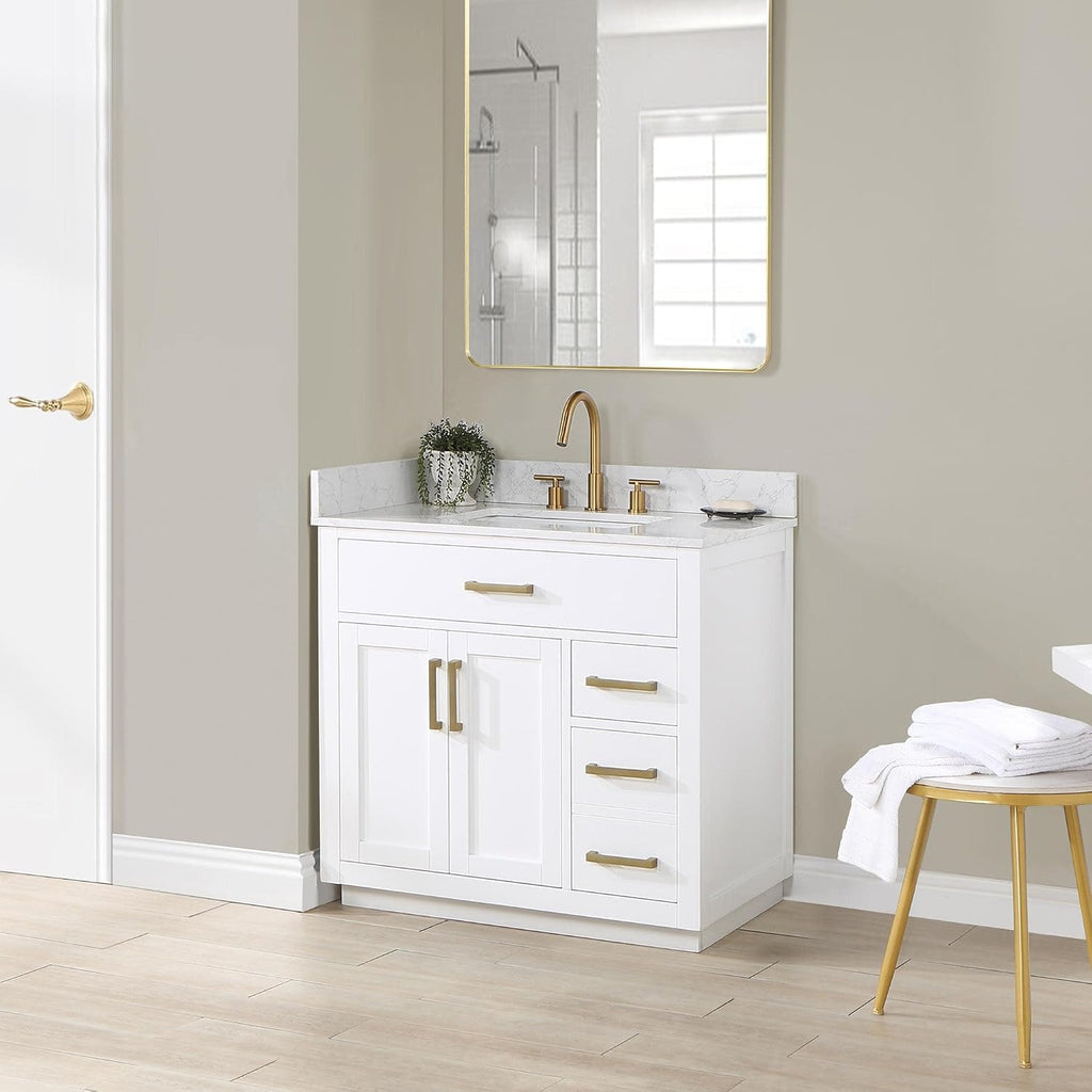 Altair Design Gavino 36' Wood Vanity in Light Brown with Composite Stone Top no Mirror