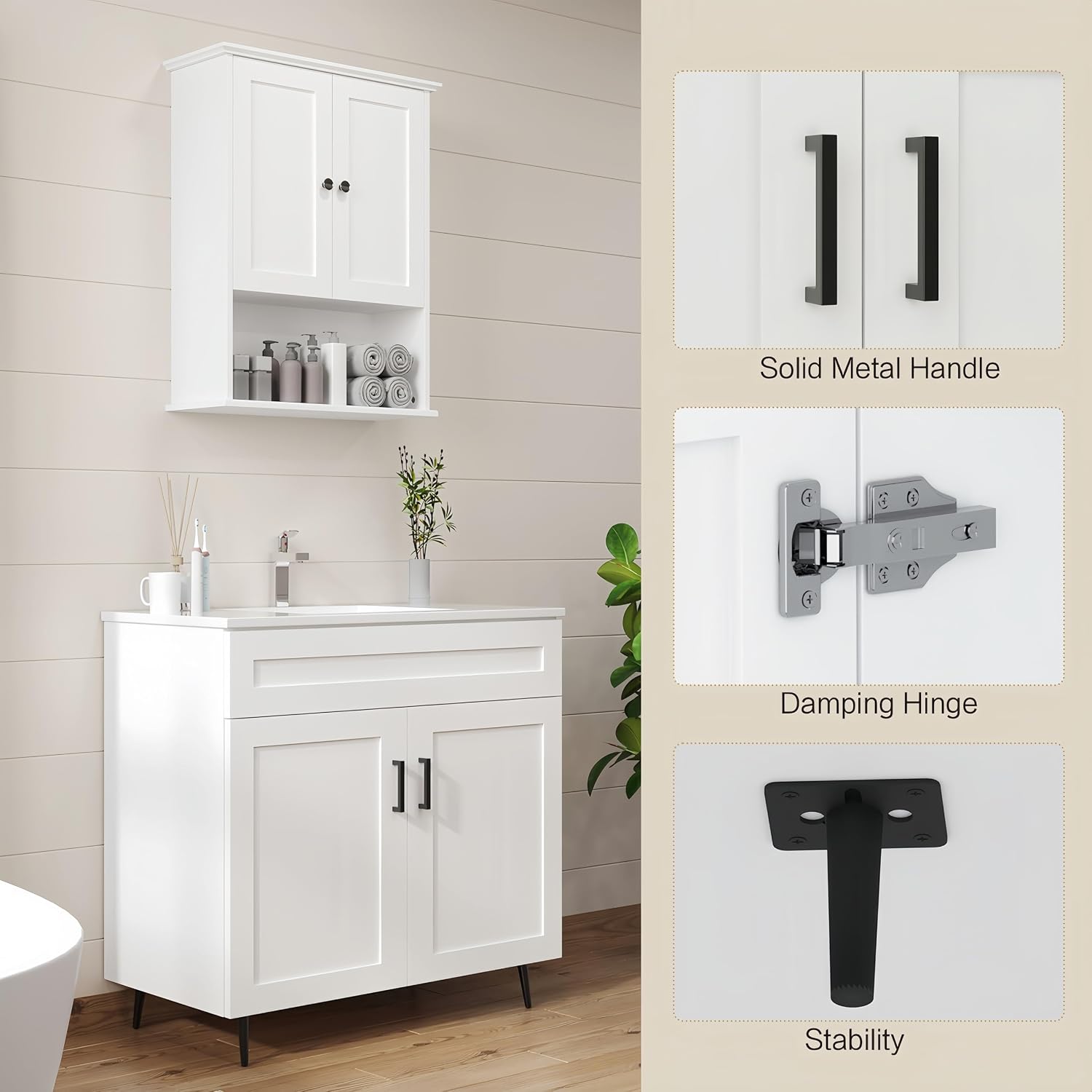 36 Inch Bathroom Vanity with Ceramic Sink - Modern Farmhouse Style Sink Cabinet, Easy Tool-Free Installation, for Bathroom Remodel and Upgrade (White)