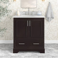 ARIEL Stafford 30-inch Bathroom Vanity with Sink,Solid Wood, 0.75-inch Italian Carrara Marble Countertop & Backsplash, Single Oval Porcelain Sink, 2 Soft Closing Doors, 1 Dovetail Drawers, Espresso