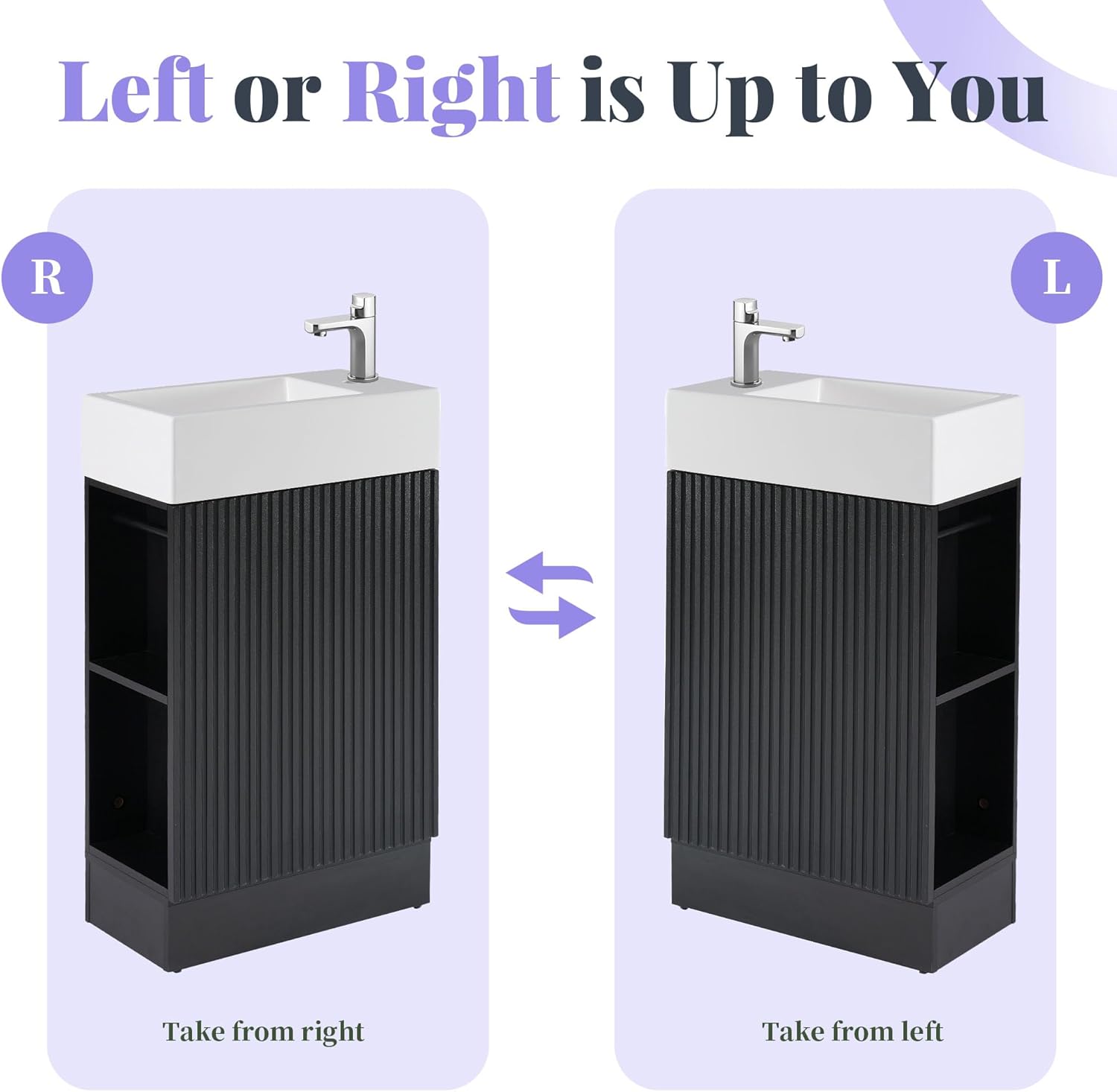 18.6 inch Bathroom Vanity with Sink, Free Standing Cabinet with Storage Cabinet & Two-Tier Shelf, Solid Wood Bath Vanity Organizer with Ceramic Sink for Bathroom, Black