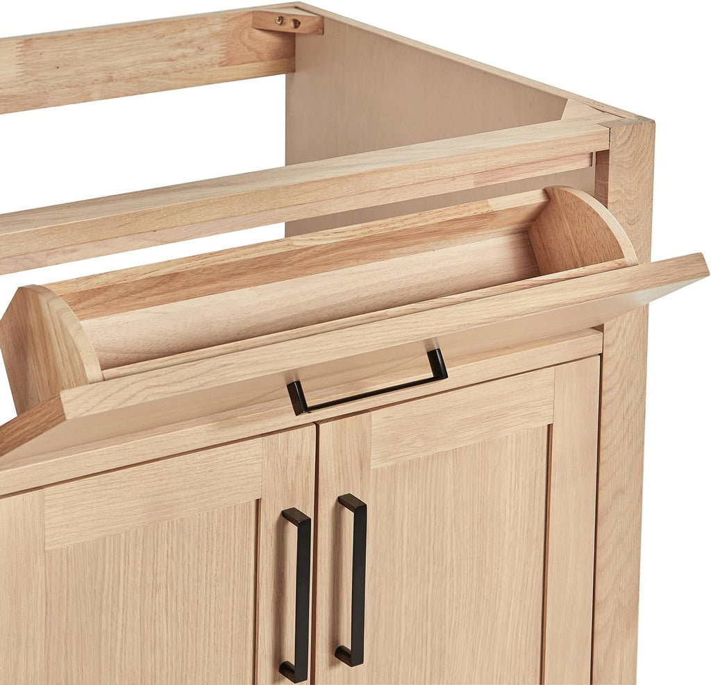 ARIEL Hepburn 42-inch Bathroom Vanity Base Cabinet,Solid Wood, 2 Soft Closing Doors, 5 Dovetail Drawers, White Oak