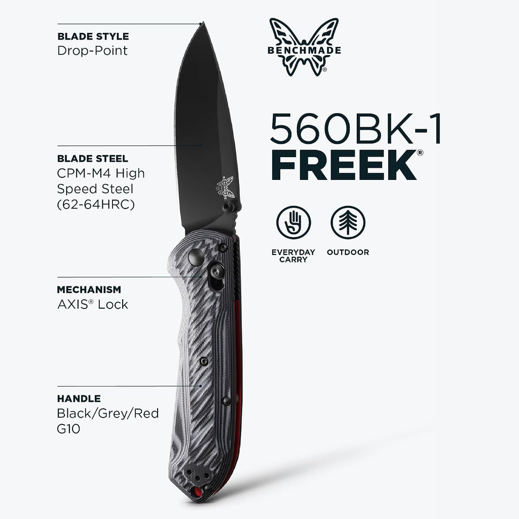 Benchmade - Freek Outdoor EDC Knife, Drop-Point Blade with Gray/Black G10 Handle (560BK-1)