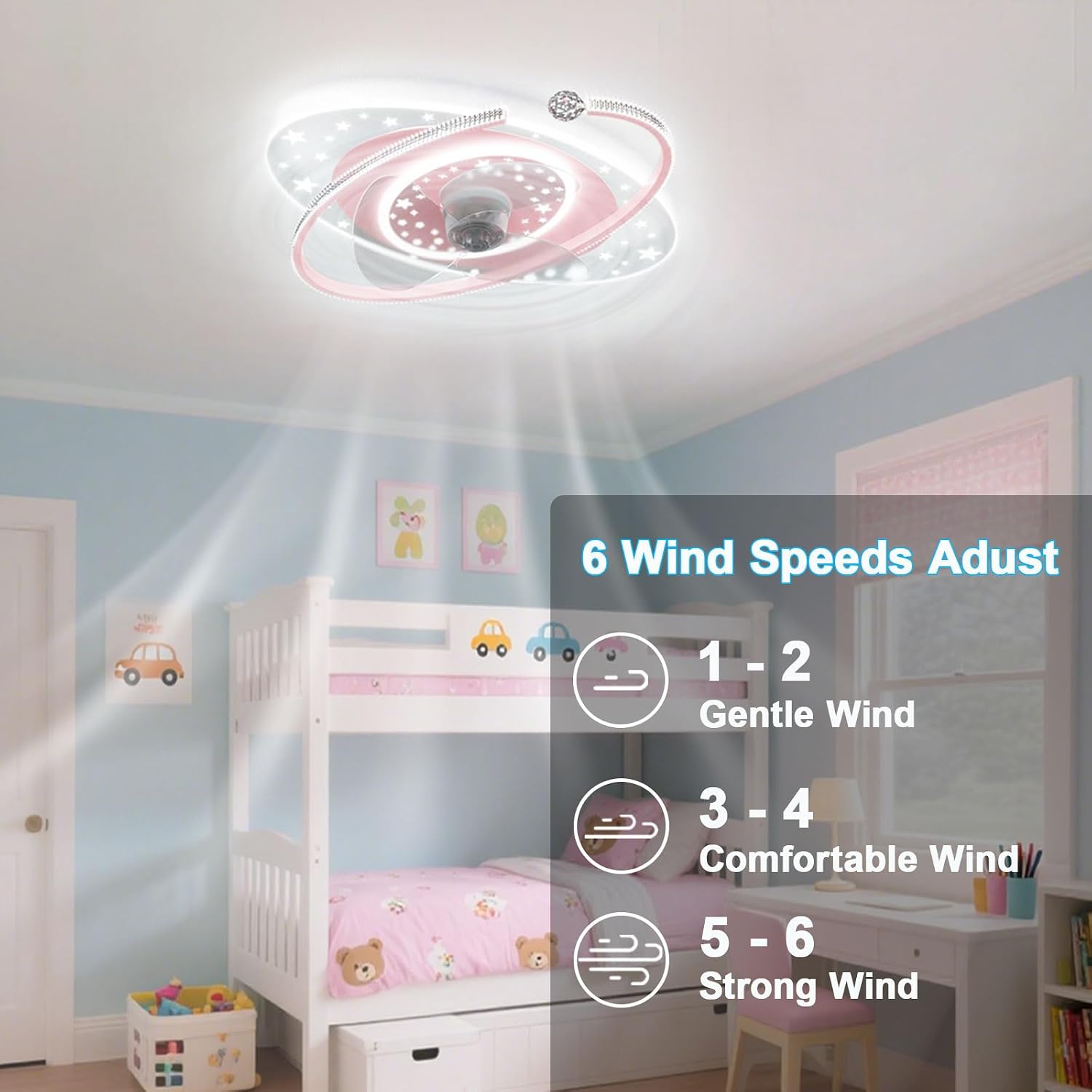 Kids Ceiling Fan with Lights Remote Dimmable 48W LED Ceiling Lights Fan Lighting Pink Mute Ceiling Fans Indoor 6 Speeds Fan Ceiling with Light for Girls Room Bedroom