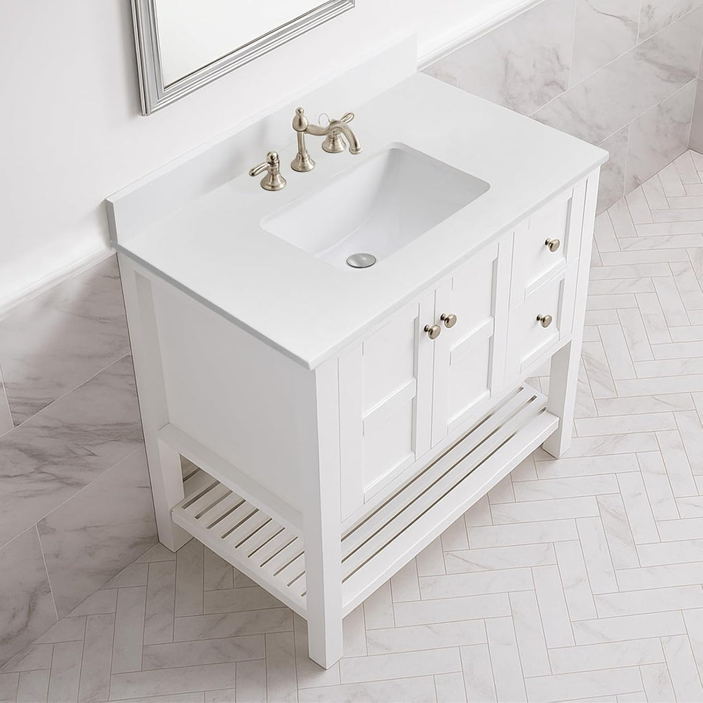 36 Inch Backsplash in Pure White, Quartz Backsplash for Bathroom Vanity Sink Top, 36 in. W x 4 in. H Universal Bathroom Vanity Backsplashes