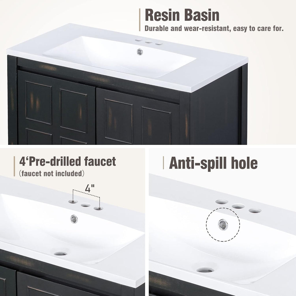 P PURLOVE 36' Bathroom Vanity with Sink Top Combo Set, Modern Single Bathroom Cabinet with Adjustable Shelf and Soft Closing Doors,Wood Frame