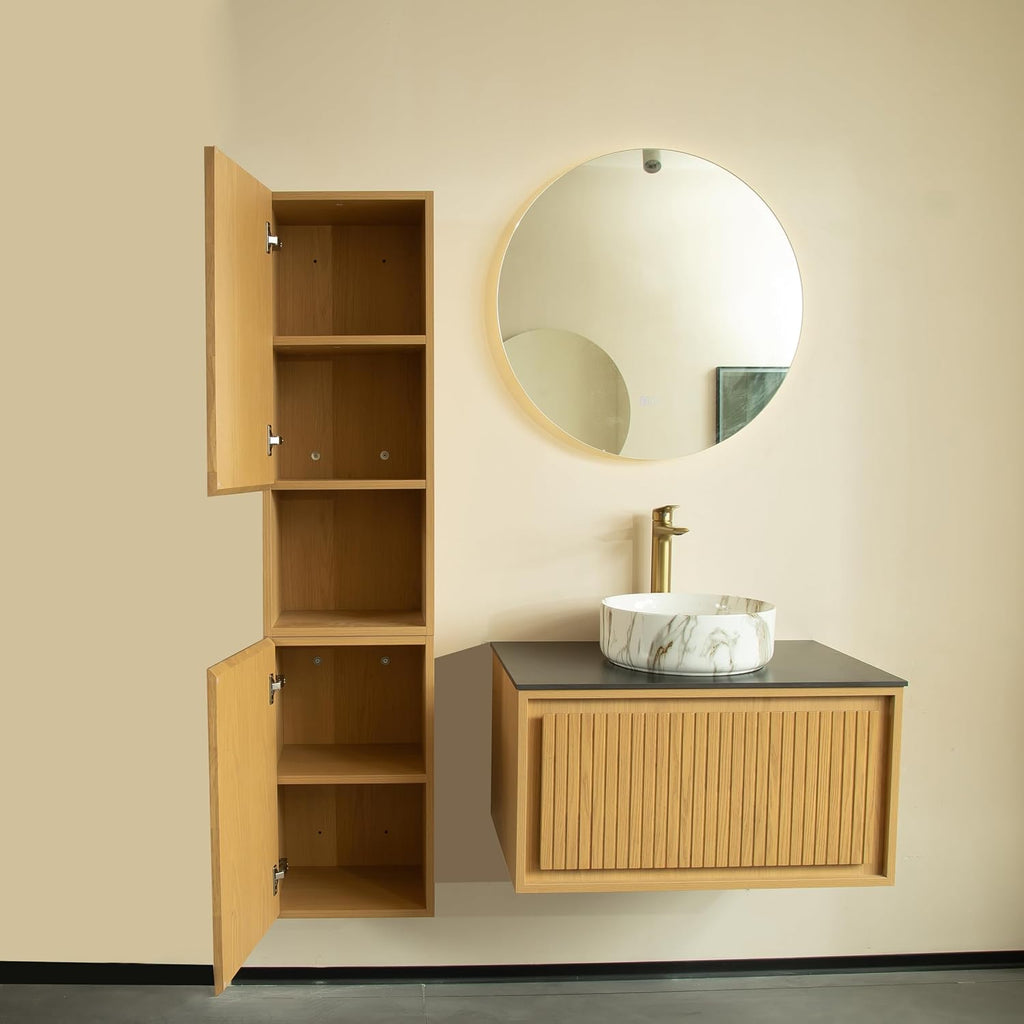 LKTART 59' Wall-Mounted Cabinet, Fluted Narrow Storage Cabinet with Door and Shelf, Side Cabinet for Small Spaces Bathroom Laundry
