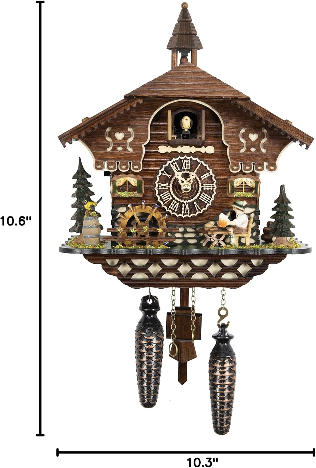 Cuckoo Palace German Cuckoo Clock - The Brotzeit House - with Quartz Movement - 10.3 inches high - Black Forest Clock