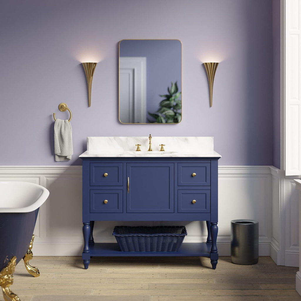 Beverly 42-inch Bathroom Vanity (Carrara/Royal Blue): Includes Royal Blue Cabinet with Authentic Italian Carrara Marble Countertop and White Ceramic Sink