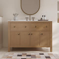 DeerValley 48' Bathroom Vanity, Pre-Assembled Vanity for Bathroom with Soft Closing and Splash Guard, Pre-drilled 3 Holes, Large Storage Space Cabinet, Natural Wood Color