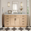 ARIEL Hepburn 60-inch Bathroom Vanity with Sink,Solid Wood, 1.5-inch Italian Carrara Marble Countertop, Single Rectangular Porcelain Sink, 2 Soft Closing Doors, 9 Dovetail Drawers, White Oak