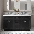ARIEL Hamlet 60-inch Bathroom Vanity with Sink,Solid Wood, 1.5-inch Italian Carrara Marble Countertop & Backsplash, Double Oval Porcelain Sink, 4 Soft Closing Doors, 3 Dovetail Drawers, Black