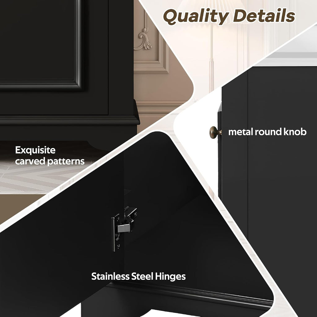 20-inch Bathroom Vanity with Sink Combo, Free-Standing Single Bathroom Storage Cabinet with Soft Close Door & Adjustable Shelf, Wooden Vanity Set with Ceramic Basin for Bathroom (Black)
