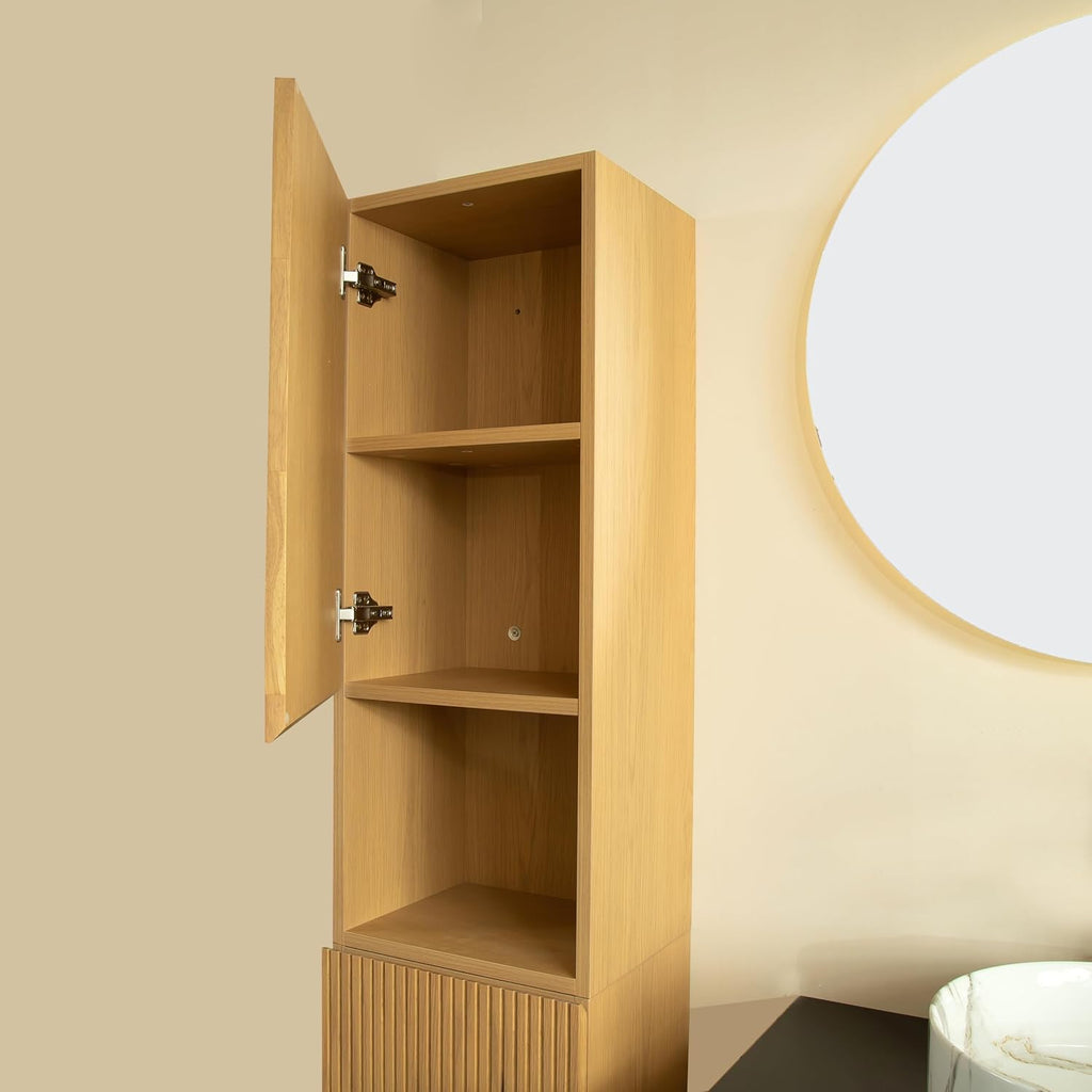 LKTART 59' Wall-Mounted Cabinet, Fluted Narrow Storage Cabinet with Door and Shelf, Side Cabinet for Small Spaces Bathroom Laundry