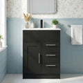 Kikihouse 24 Inch Bathroom Vanity with Sink, Freestanding Modern Bathroom Vanity Cabinet with Ceramic Basin, Single Sink Small Bathroom Vanity for Apartment (Black, 24 inch)