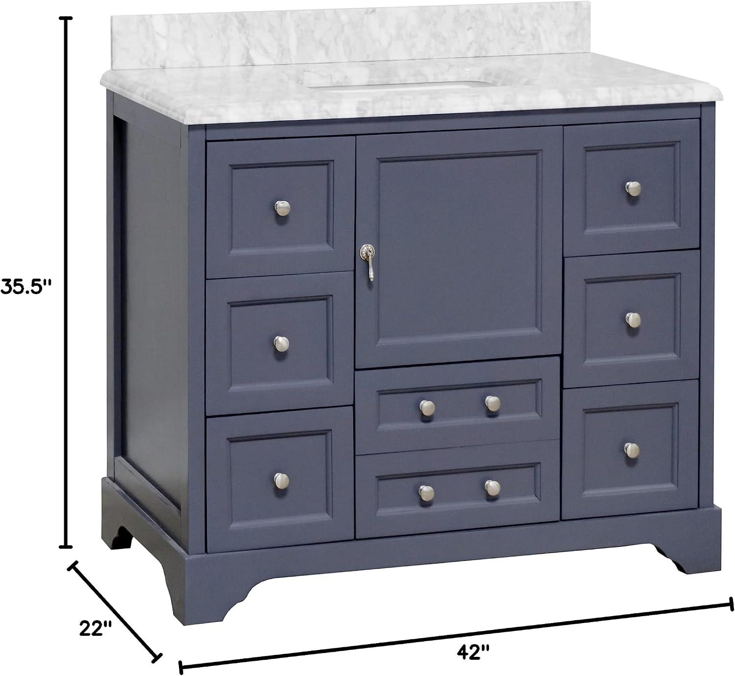 Kitchen Bath Collection Madison 42-inch Bathroom Vanity (Carrara/Marine Gray): Includes Marine Gray Cabinet with Authentic Italian Carrara Marble Countertop and White Ceramic Sink