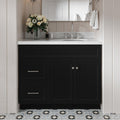 DKB Bradford 42' Black Bathroom Vanity with Sink, 1.5' Italian Carrara Marble Countertop, Solid Wood Frame, Oval Undermount Sink, Soft Closing Doors & Drawers