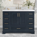 ARIEL Stafford 48-inch Bathroom Vanity with Sink,Solid Wood, 1.5-inch Italian Carrara Marble Countertop, Single Rectangular Porcelain Sink, 2 Soft Closing Doors, 9 Dovetail Drawers, Midnight Blue