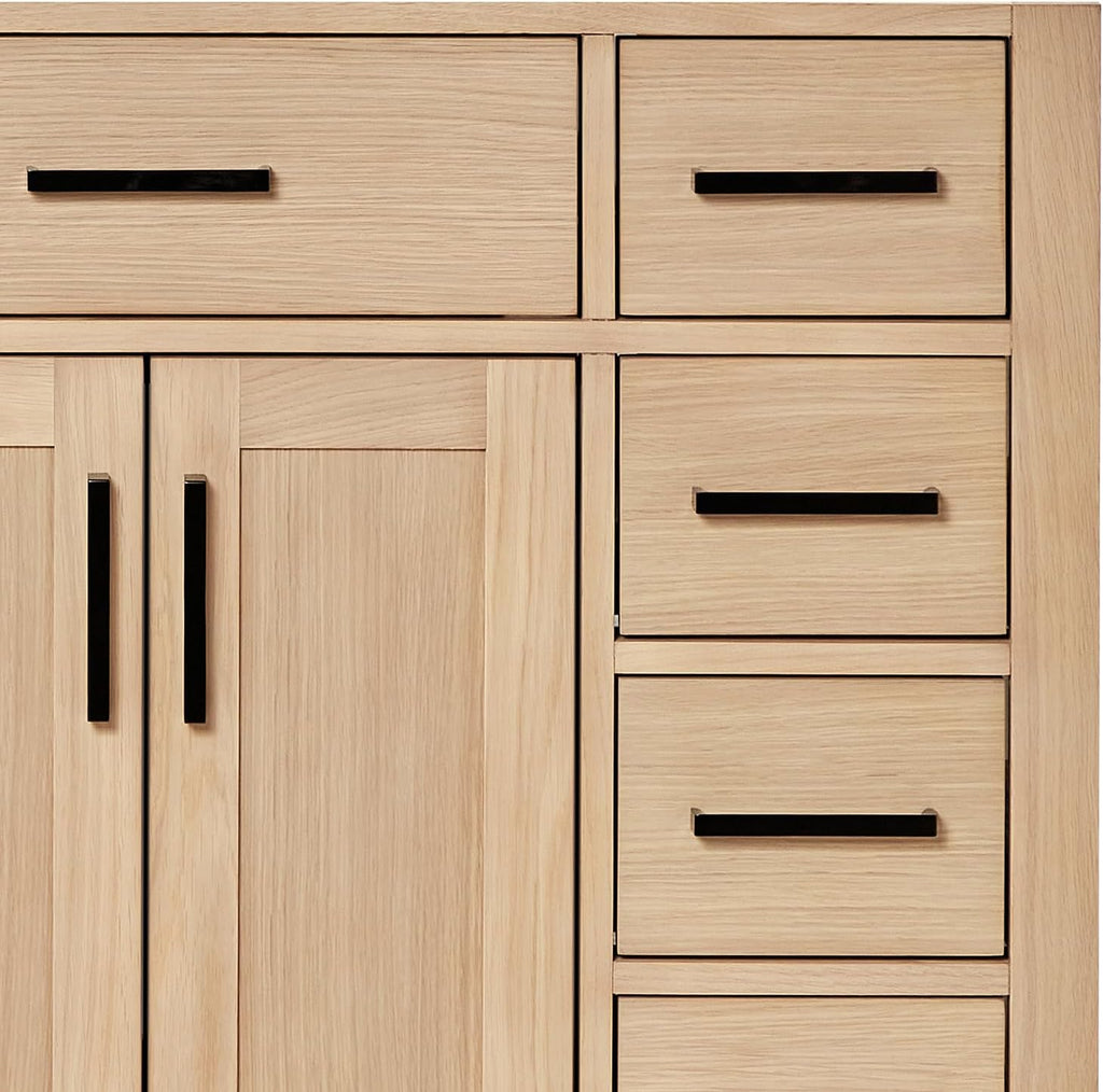 ARIEL Hepburn 42-inch Bathroom Vanity Base Cabinet,Solid Wood, 2 Soft Closing Doors, 9 Dovetail Drawers, White Oak