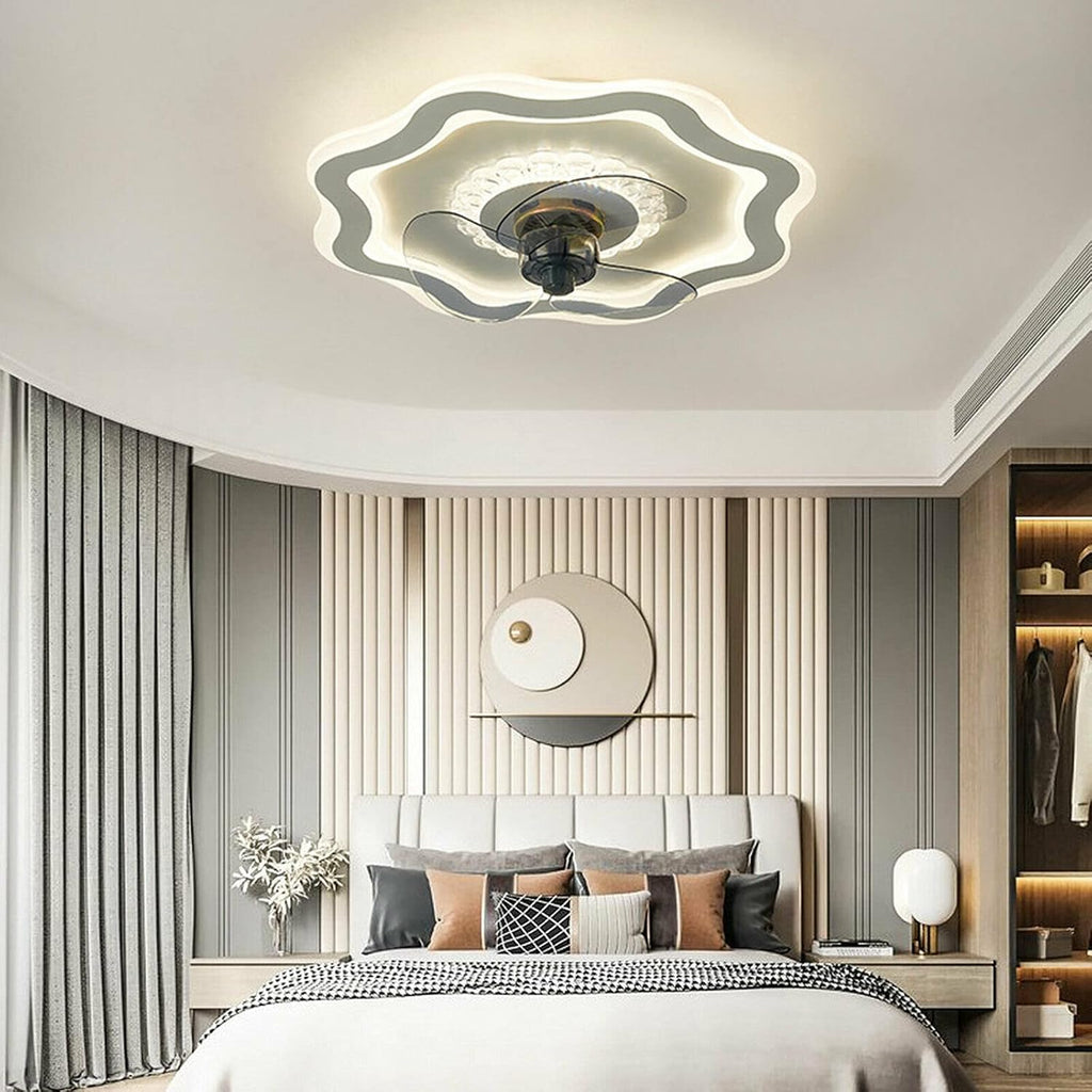 Chandelier , Low Profile Ceiling Fan with Lights Remote Control 20inch Modern Fandaliers Ceiling Fan Chandelier 3 Color Dimmable 3 Speed 3 Blade Flush Mount Ceiling Fan Light for Bedroom,72W 6400LM