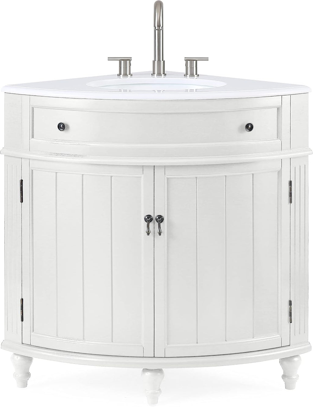 Tennant Brand 24 inch Triadsville Small Corner Bathroom Vanity with Sink and White Quartz top (White)