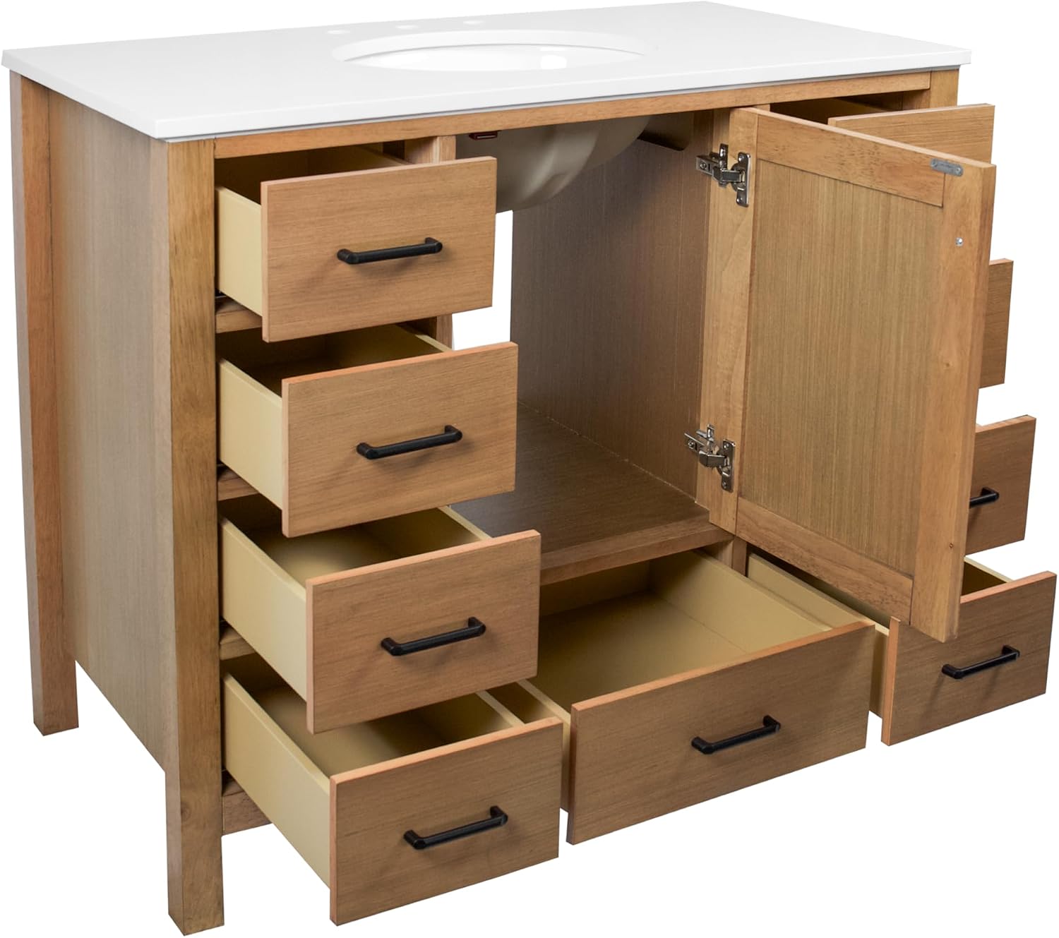 Kitchen Bath Collection 42-inch Bathroom Vanity (Blonde/White): Modern, 5-Drawer, 1-Door, Freestanding, Engineered Stone Countertop, White Ceramic Sink