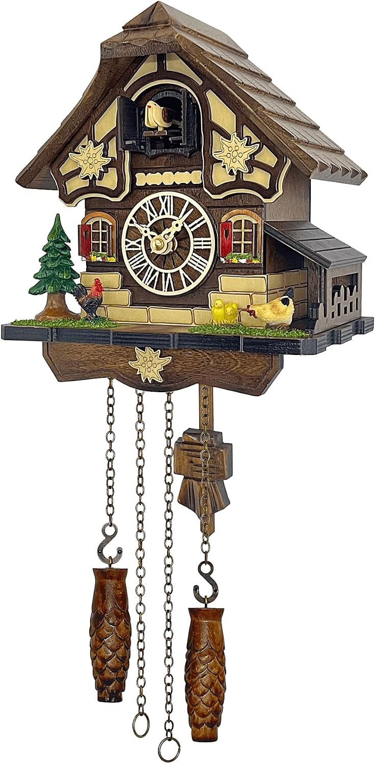 Chicken Family Cuckoo Clock – Germany Style Farmhouse Wooden Wall Clock with Rooster, Hen & Chicks – 12 Melodies, Volume Control, Night Mode – Heartfelt Gift for Mom, Kids, Loved Ones (8.1 X 22inch)