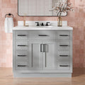 DKB Isabella 42-Inch Gray Bathroom Vanity with Sink, 1.5-Inch Edge Carrara Quartz Countertop, Solid Wood Frame, Oval Undermount Sink, 2 Soft Closing Doors, 9 Full Extension Drawers, Toe Kick