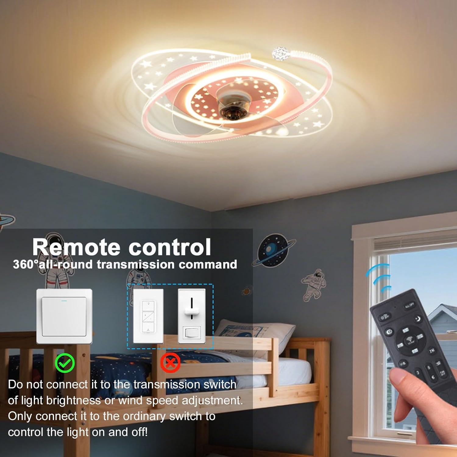 Kids Ceiling Fan with Lights Remote Dimmable 48W LED Ceiling Lights Fan Lighting Pink Mute Ceiling Fans Indoor 6 Speeds Fan Ceiling with Light for Girls Room Bedroom