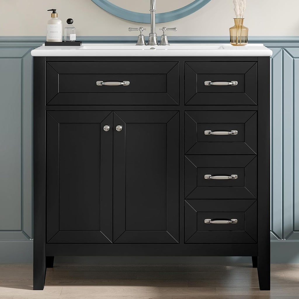 36' Bathroom Vanity with Sink Combo, Bathroom Cabinet with Drawers, Solid Frame and MDF Board,Black