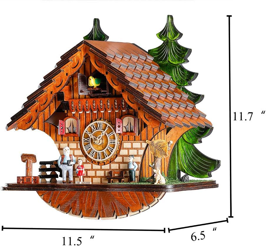 Kintrot Cuckoo Clock Traditional Chalet Black Forest House Clock Handcrafted Wooden Wall Pendulum Quartz Clock