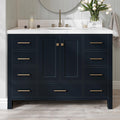ARIEL Cambridge 48-inch Bathroom Vanity with Sink,Solid Wood, 1.5-inch Carrara White Quartz Countertop, Single Oval Porcelain Sink, 2 Soft Closing Doors, 9 Dovetail Drawers, Midnight Blue