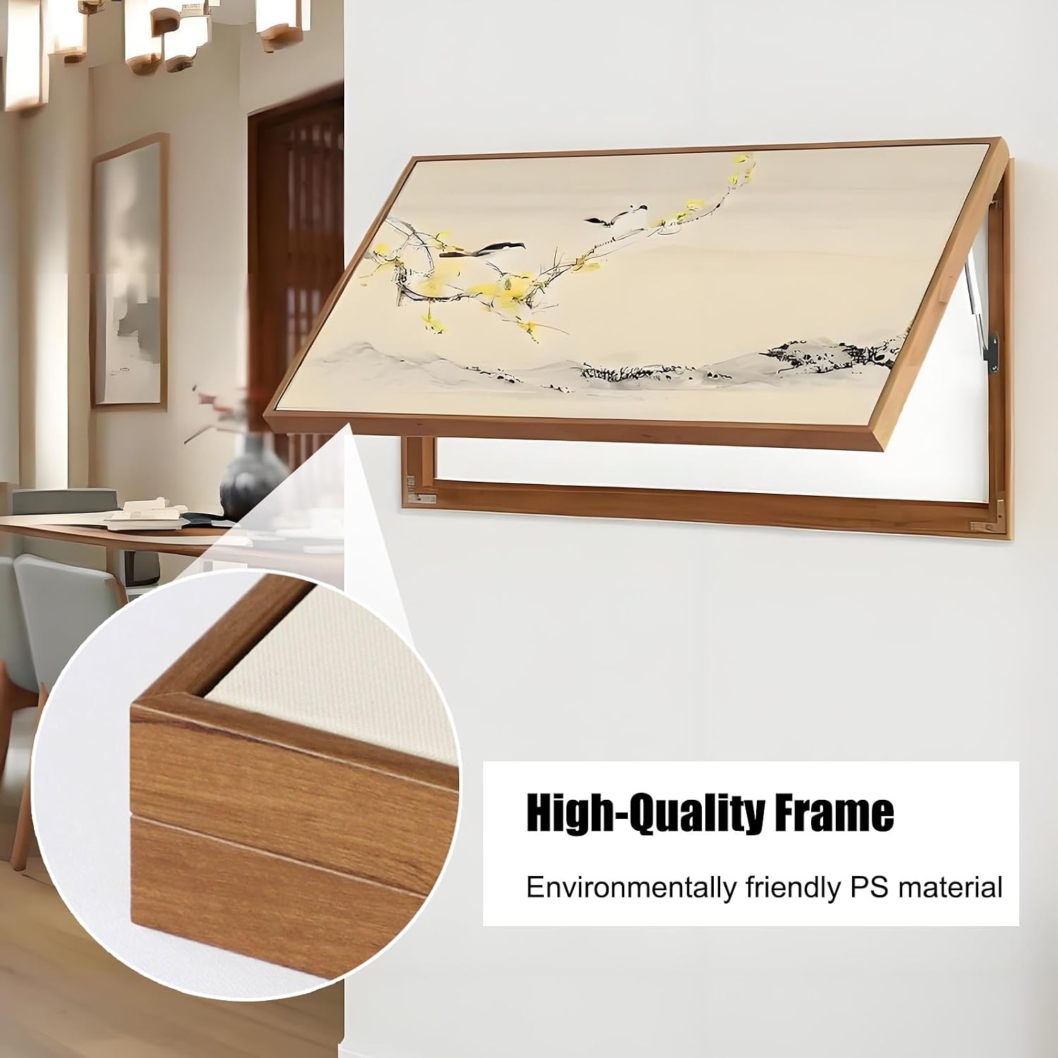 JHDXL Wall Mounted Electrical Panel Cover, Chinese Style Wall Art to Cover, with Hydraulic Rod Support, for Bedroom, Living Room(Yellow1,100 * 50cm/39.4 * 19.7in)