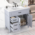 Harper & Bright Designs 36' Bathroom Vanity with Sink, Free Standing Single Basin Vanity Set with 2 Drawers & 2 Doors, Solid Wood Bathroom Cabinet with Ceramic Basin for Bathroom, Grey