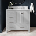 ARIEL Cambridge 36-inch Bathroom Vanity with Sink,Solid Wood, 0.75-inch Italian Carrara Marble Countertop, Single Rectangular Porcelain Sink, 2 Soft Closing Doors, 5 Dovetail Drawers, Grey